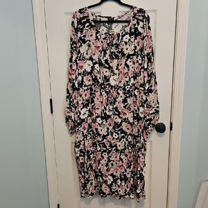 Torrid Midi Swiss Dot Pleated Long Sleeve Floral Dress Size 2x